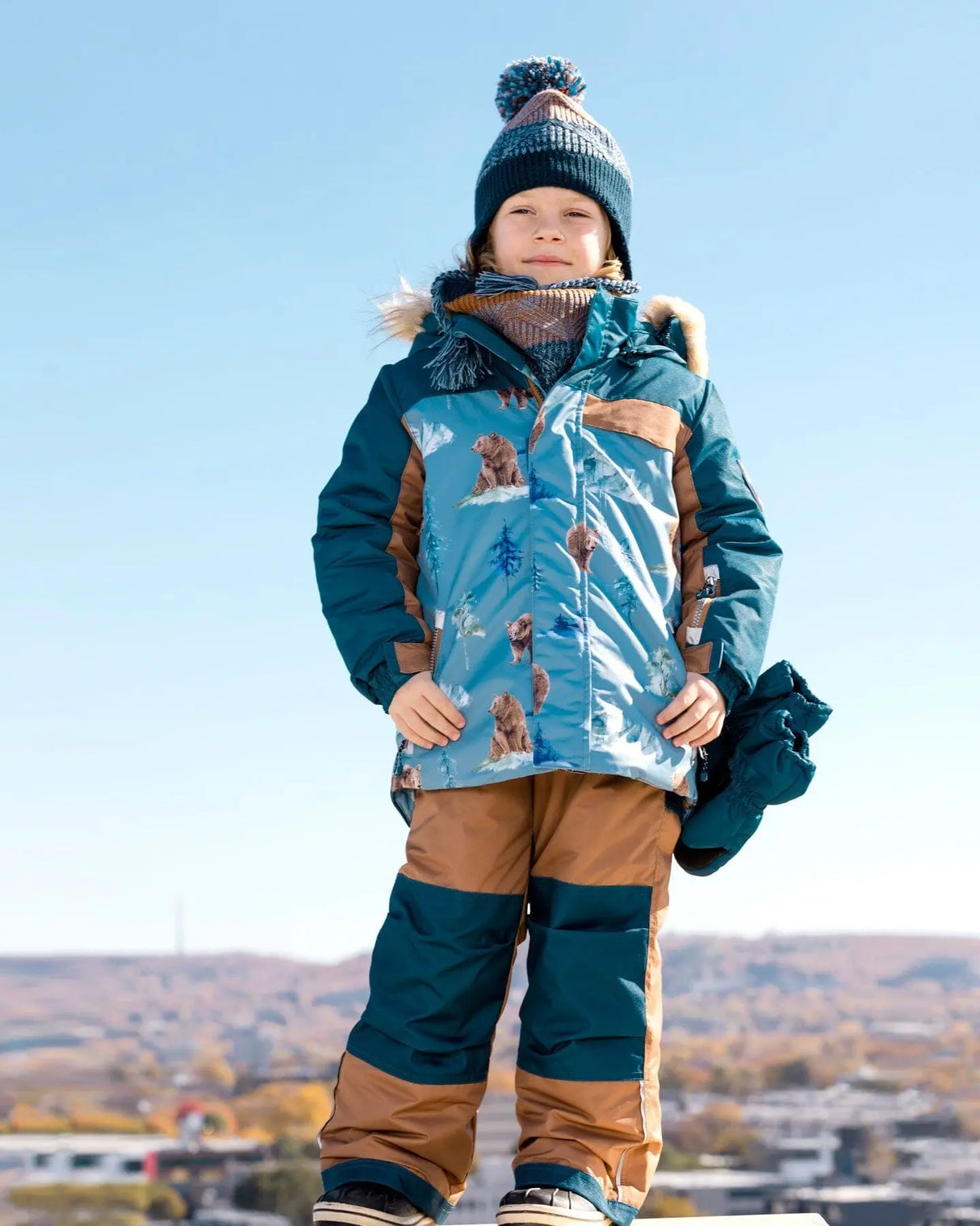 Two Piece Snowsuit Chocolate With Bear Print | Deux par Deux | Jenni Kidz