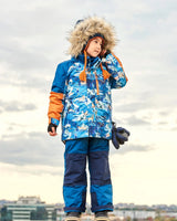 Two Piece Snowsuit Majolica Blue Printed Animals And Glaciers | Deux par Deux | Jenni Kidz