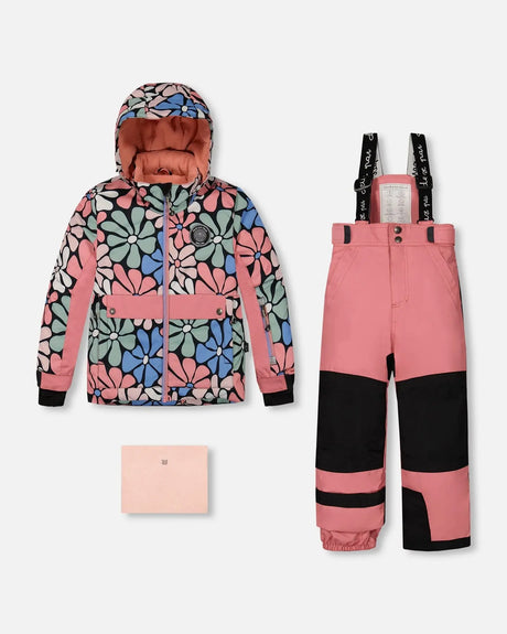 Two Piece Snowsuit Printed Retro Flowers With Pink | Deux par Deux | Jenni Kidz