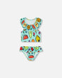 Two Piece Swimsuit Baby Blue Printed Fruits | Deux par Deux | Jenni Kidz