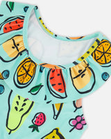 Two Piece Swimsuit Baby Blue Printed Fruits | Deux par Deux | Jenni Kidz