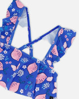 Two Piece Swimsuit Royal Blue Printed Pink Lemon | Deux par Deux | Jenni Kidz