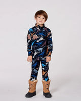 Two-Piece Thermal Underwear Seat Black Dinosaur Print | Deux par Deux | Jenni Kidz