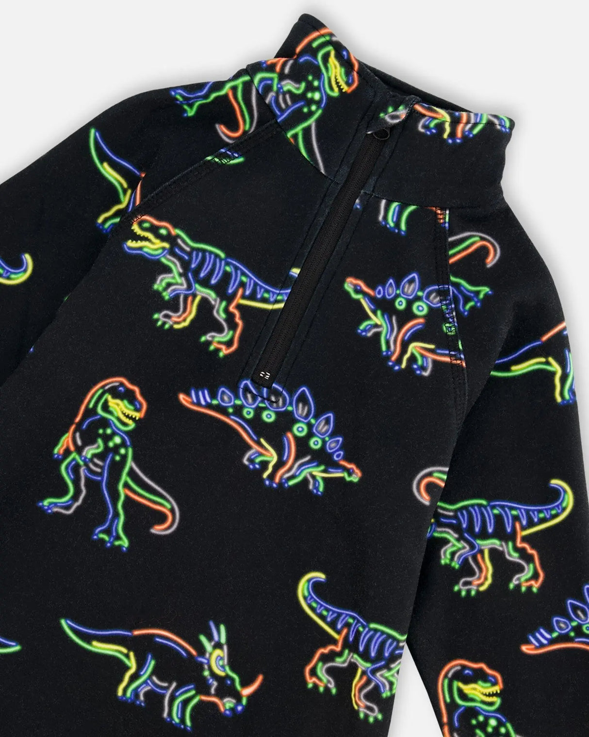 Two Piece Thermal Underwear Set Black Printed Neon Dino | Deux par Deux | Jenni Kidz
