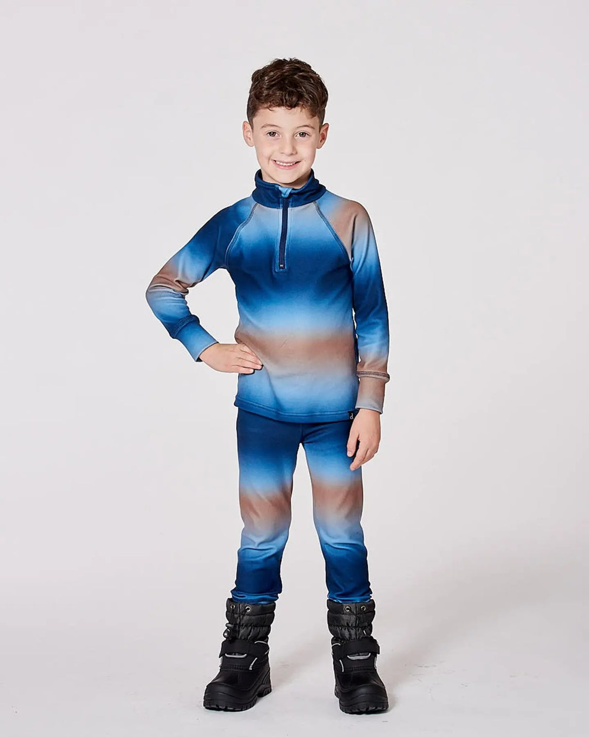 Two-Piece Thermal Underwear Set Blue And Beige Gradient | Deux par Deux | Jenni Kidz