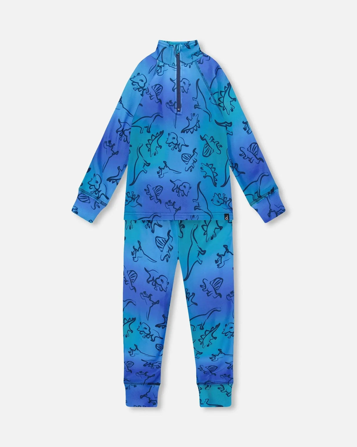 Two-Piece Thermal Underwear Set Blue Gradient Dinosaur Print | Deux par Deux | Jenni Kidz