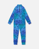 Two-Piece Thermal Underwear Set Blue Gradient Dinosaur Print | Deux par Deux | Jenni Kidz