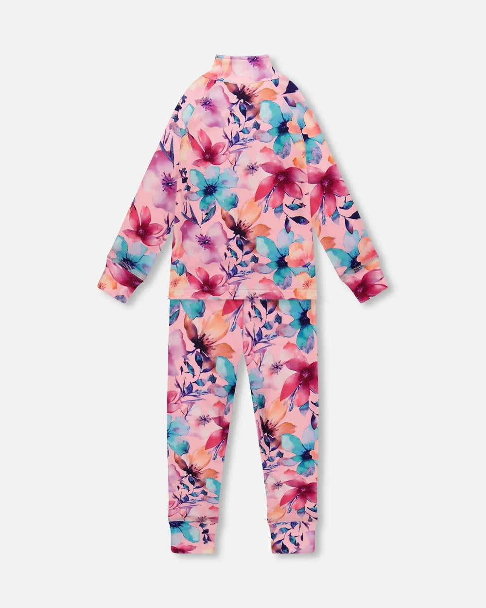Two-Piece Thermal Underwear Set Pink Watercolor Flower Print | Deux par Deux | Jenni Kidz