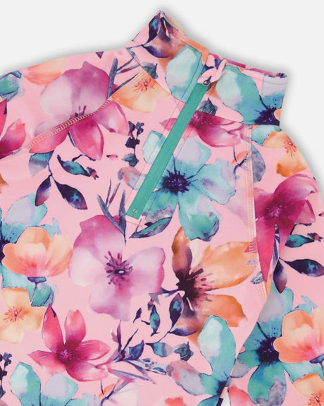 Two-Piece Thermal Underwear Set Pink Watercolor Flower Print | Deux par Deux | Jenni Kidz