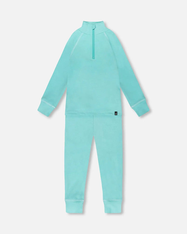 Two-Piece Thermal Underwear Set Turquoise Blue | Deux par Deux | Jenni Kidz