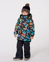 Model in Smiley Face jacket and snow pants, detachable hood, breathable