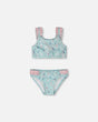 Deux par Deux girls Blue/Pink seahorse two-piece swimsuit with frilled straps and matching bottoms.