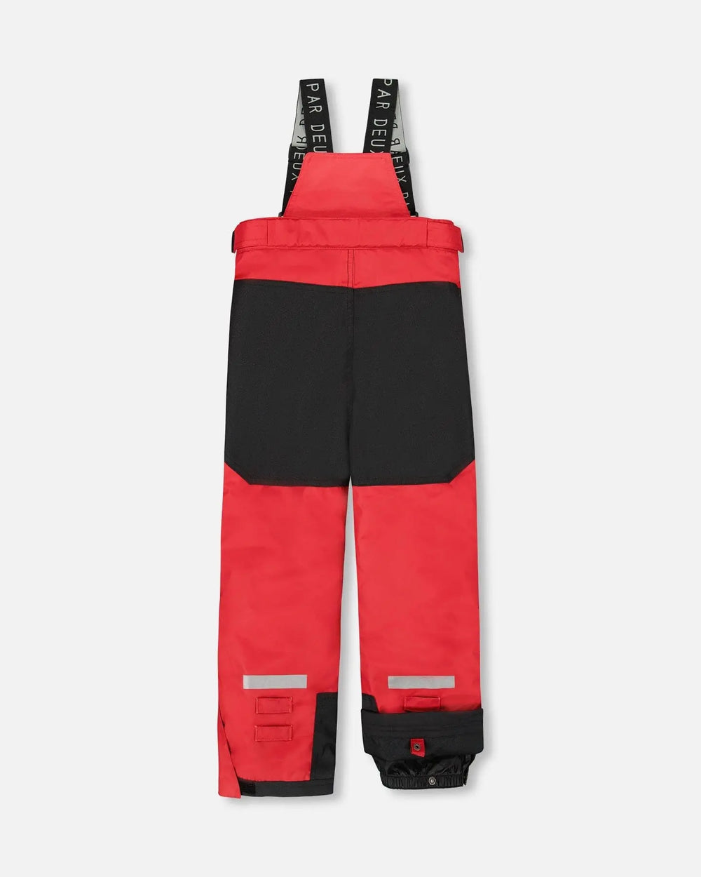 Snow pants in red with reinforced knees and adjustable suspenders