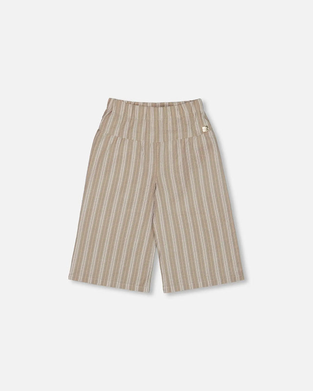 Wide Leg Capri Linen Pant White And Sage Striped | Deux par Deux | Jenni Kidz