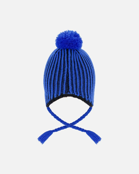 Winter Peruvian Knit Hat With Pompom And Lining Black And Blue | Deux par Deux | Jenni Kidz