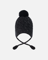Winter Peruvian Knit Hat With Pompom And Lining Black | Deux par Deux | Jenni Kidz