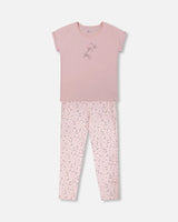 Women'S Printed Organic Cotton Two-Piece Pajama Set Small Pink Flowers On Pale Pink Background | Deux par Deux | Jenni Kidz