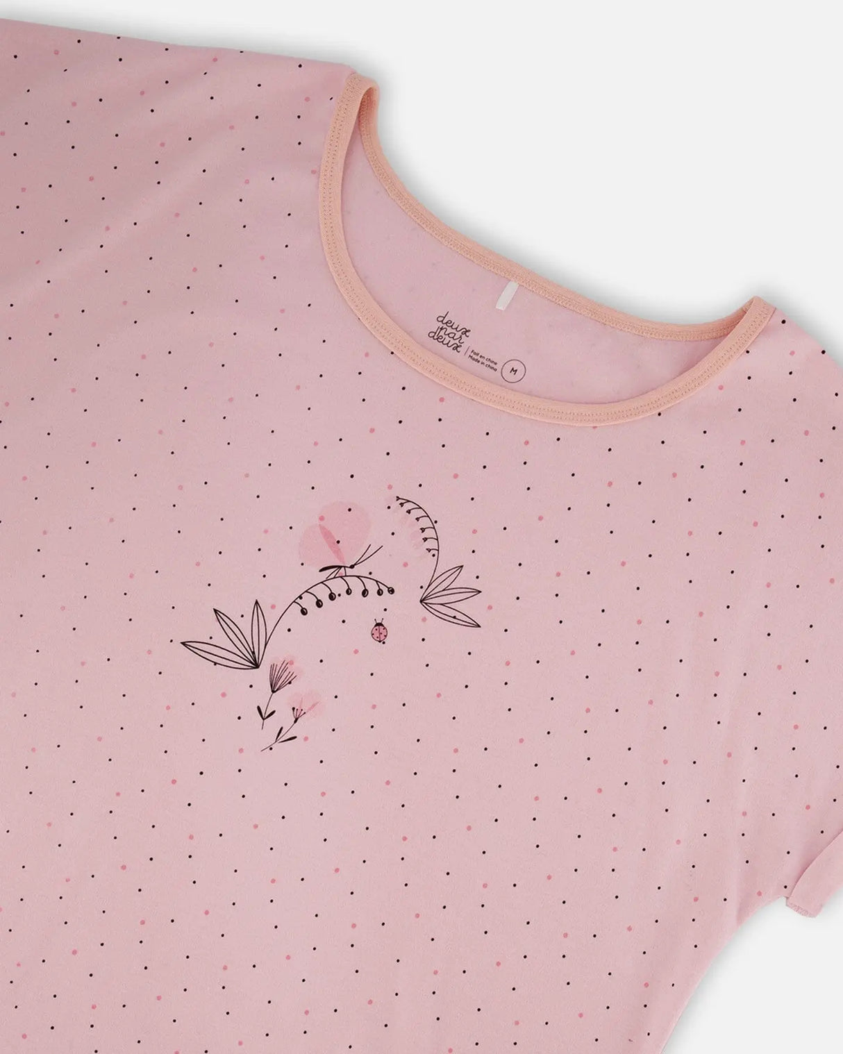 Women'S Printed Organic Cotton Two-Piece Pajama Set Small Pink Flowers On Pale Pink Background | Deux par Deux | Jenni Kidz