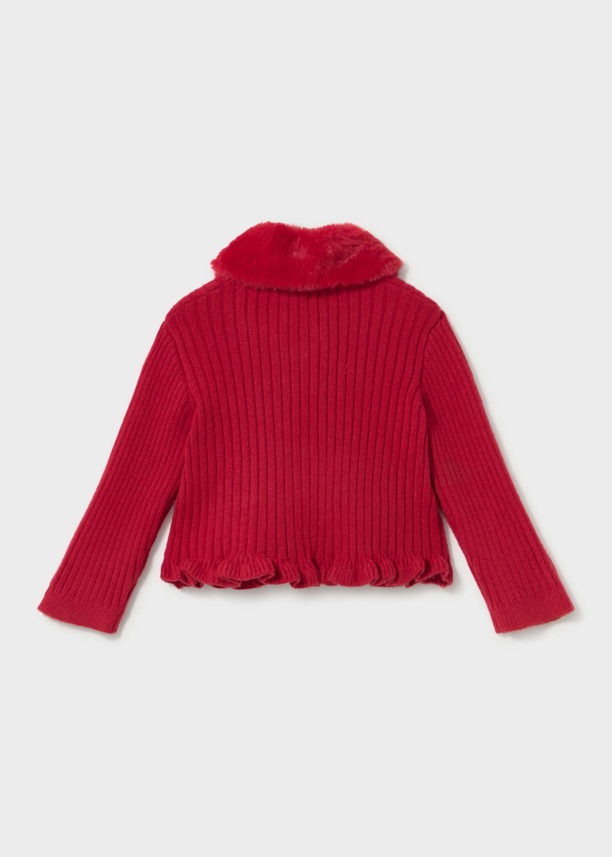 Mayoral baby cardigan with faux fur collar in Red, sizes 6M-4Y – product view 2