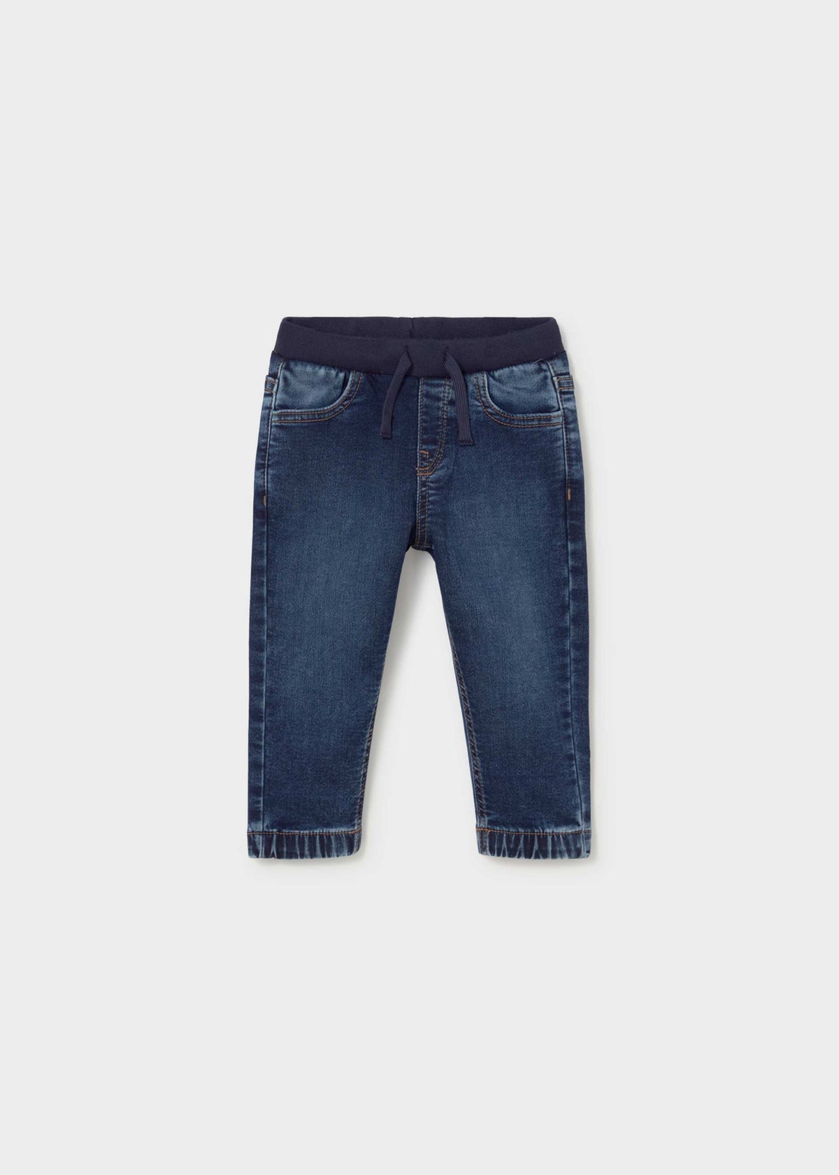Mayoral baby girl denim jogger pants in Dark Denim, sizes 6M-4Y – product view 1