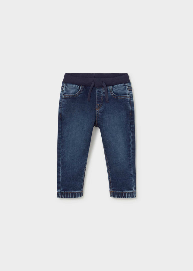 Mayoral baby girl denim jogger pants in Dark Denim, sizes 6M-4Y – product view 1