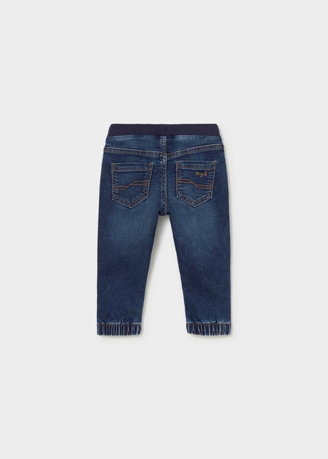 Mayoral baby girl denim jogger pants in Dark Denim, sizes 6M-4Y – product view 2