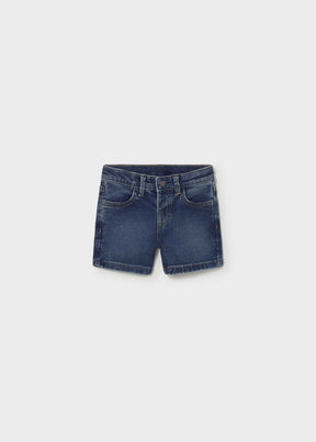 Mayoral baby boy denim shorts in Dark Denim with straight cut and elastic adjustable waistband.
