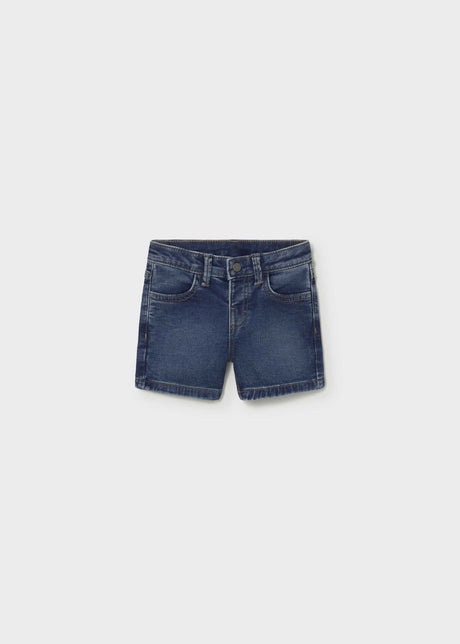 Mayoral baby boy denim shorts in Dark Denim with straight cut and elastic adjustable waistband.
