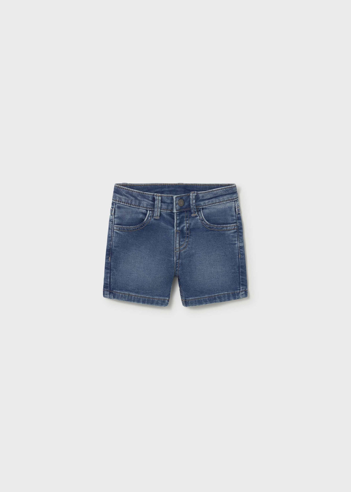 Mayoral baby boy Light Blue denim Bermuda shorts with cotton-blend stretch and classic pocket details.