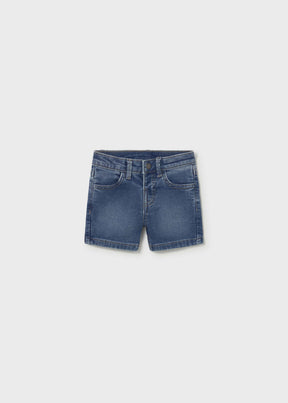 Mayoral baby boy Light Blue denim Bermuda shorts with cotton-blend stretch and classic pocket details.