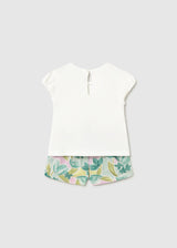 Mayoral baby girl 2-piece outfit shown flat with floral shorts and short-sleeve tee.