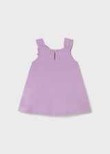 Back view of Mayoral Lilac baby dress showing simple sleeveless silhouette.
