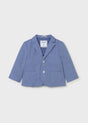 Mayoral baby boy Capri Blue knit blazer with button front, patch pockets, and classic collar.