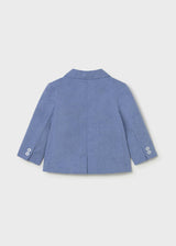Back view of Mayoral baby boy Capri Blue blazer showing smooth lined shape and long sleeves.