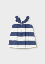 Back view of Mayoral baby girl striped dress with button closure and cotton lining.