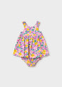 Mayoral baby girl multicolor floral dress with matching bloomers in soft cotton stretch fabric.
