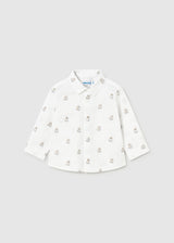 White long-sleeve button-down shirt with small dog print, Mayoral baby boy
