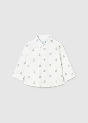 White long-sleeve button-down shirt with small dog print, Mayoral baby boy