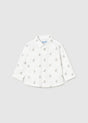 White long-sleeve button-down shirt with small dog print, Mayoral baby boy