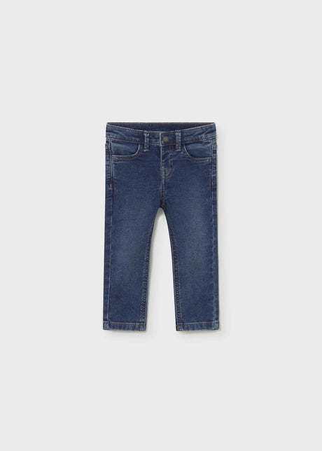 Mayoral baby boy Dark Blue slim fit jeans with cotton-rich stretch denim and classic long trouser shape.