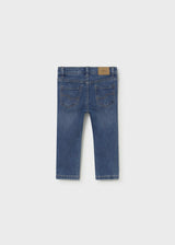 Back view of Mayoral baby boy Light Blue jeans showing classic denim pockets and slim fit.