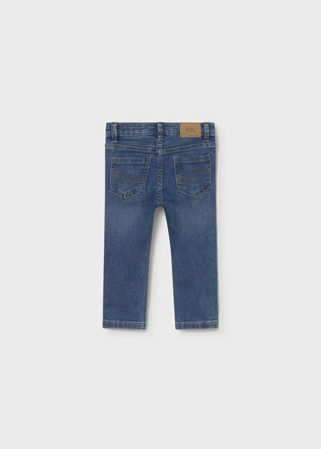 Back view of Mayoral baby boy Light Blue jeans showing classic denim pockets and slim fit.