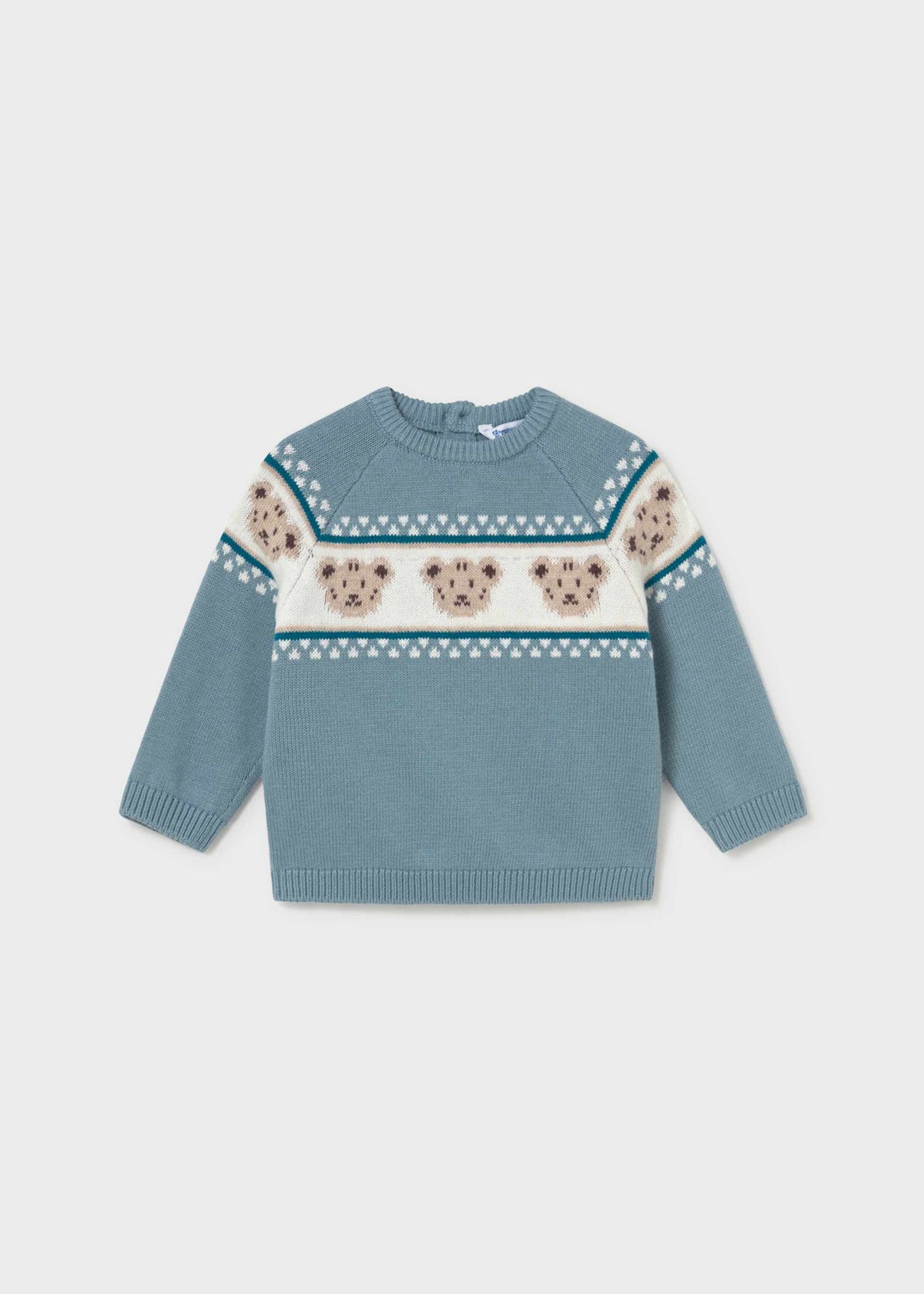 Mayoral baby teddy bear jacquard sweater in Arctic, sizes 9M-4Y – product view 2