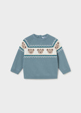 Mayoral baby teddy bear jacquard sweater in Arctic, sizes 9M-4Y – product view 2