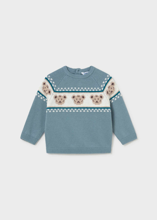 Mayoral baby boy teddy bear jacquard sweater in Arctic, sizes 6M-4Y – product view 2