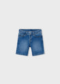 Mayoral boys Blue denim Bermuda shorts with straight cut, front pockets, and stretch cotton fabric.