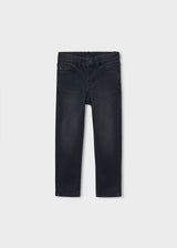 Black Mayoral boys jeans with belt loops, flat view
