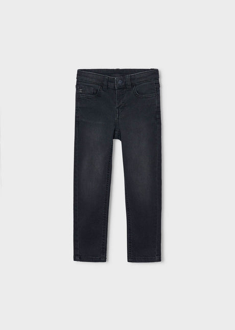 Black Mayoral boys jeans with belt loops, flat view