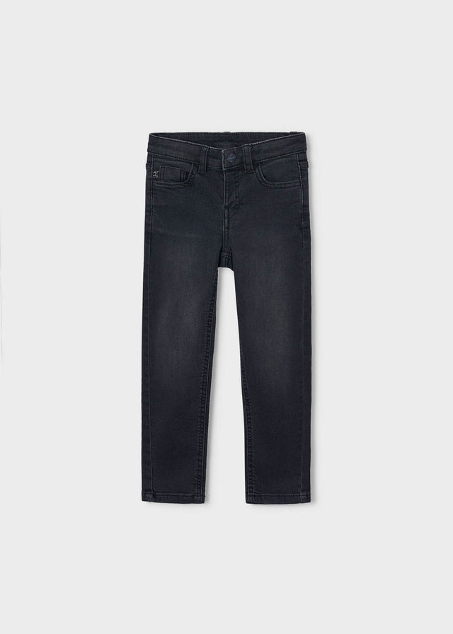 Black Mayoral boys jeans with belt loops, flat view