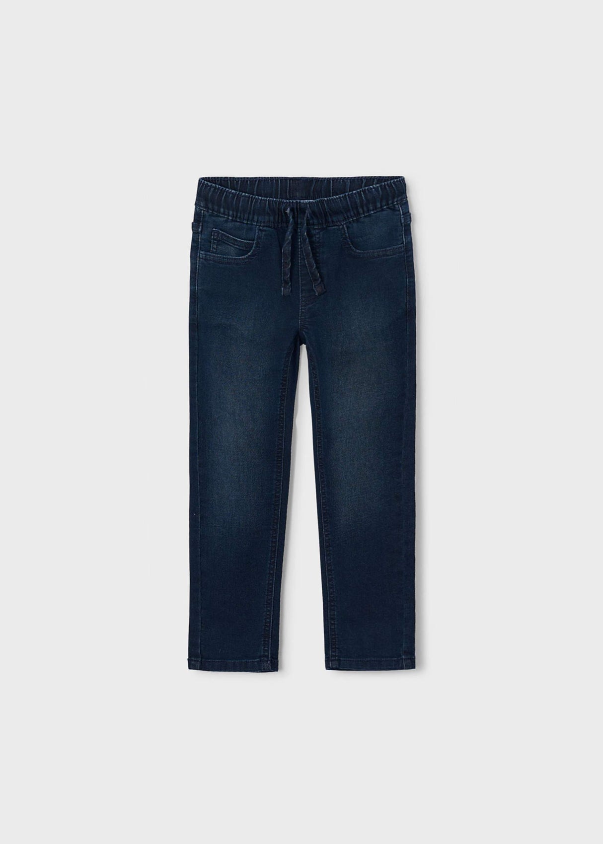 Mayoral boys pull-on jeans in Dark Blue cotton-rich stretch denim for school and everyday outfits.